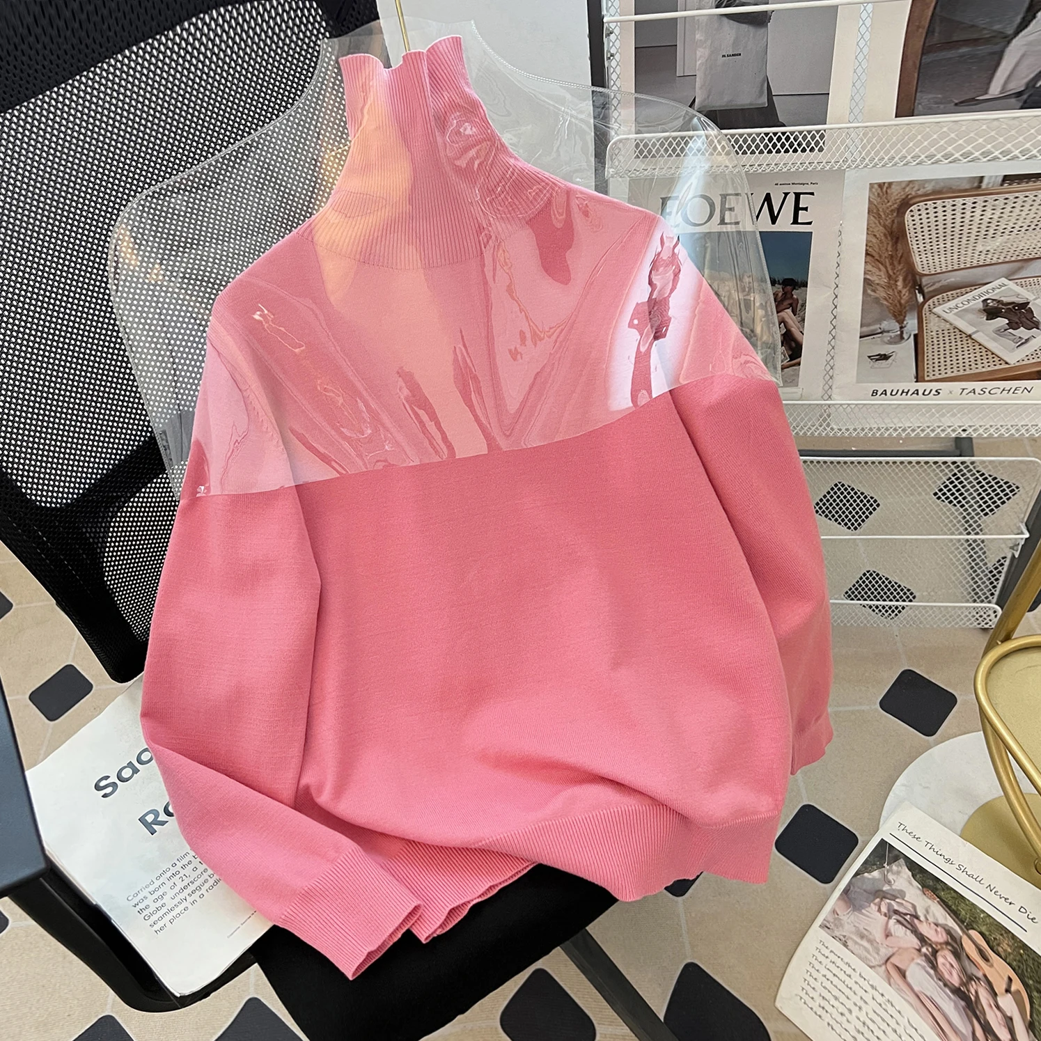 

Red High Ne Knitted Sweater Women's Base Layer Casual Sle Loose Fit Comfortable mid Thin Long Sve Daily Wear