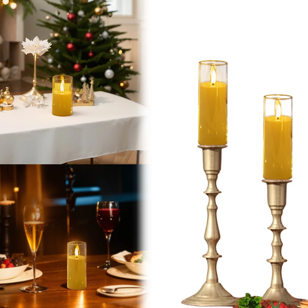 Artificial LED Flameless Candles with Batteries Acrylic Glass Flickering Pillar Tealight Candle for Festival Wedding Home Party