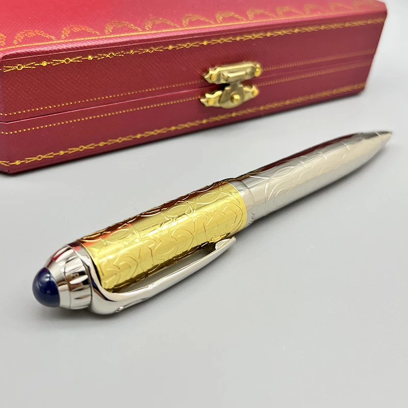 Yamalang Ca Luxury Ballpoint Pen Yellow Carved Pattern Writing Smooth Office Stationery With Gem