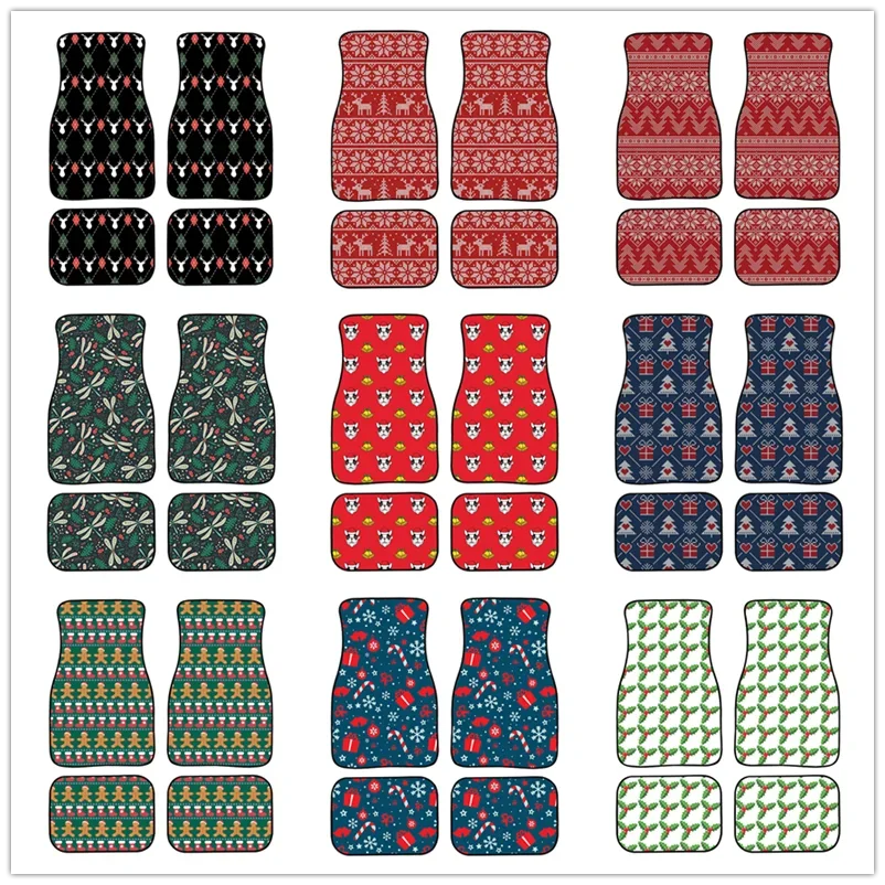

Merry Christmas Knitted Pattern Print Car Floor Mat Carpet Anti-Slip Rubber Mat Pack of 4 Auto Accessiores for Car SUV Van
