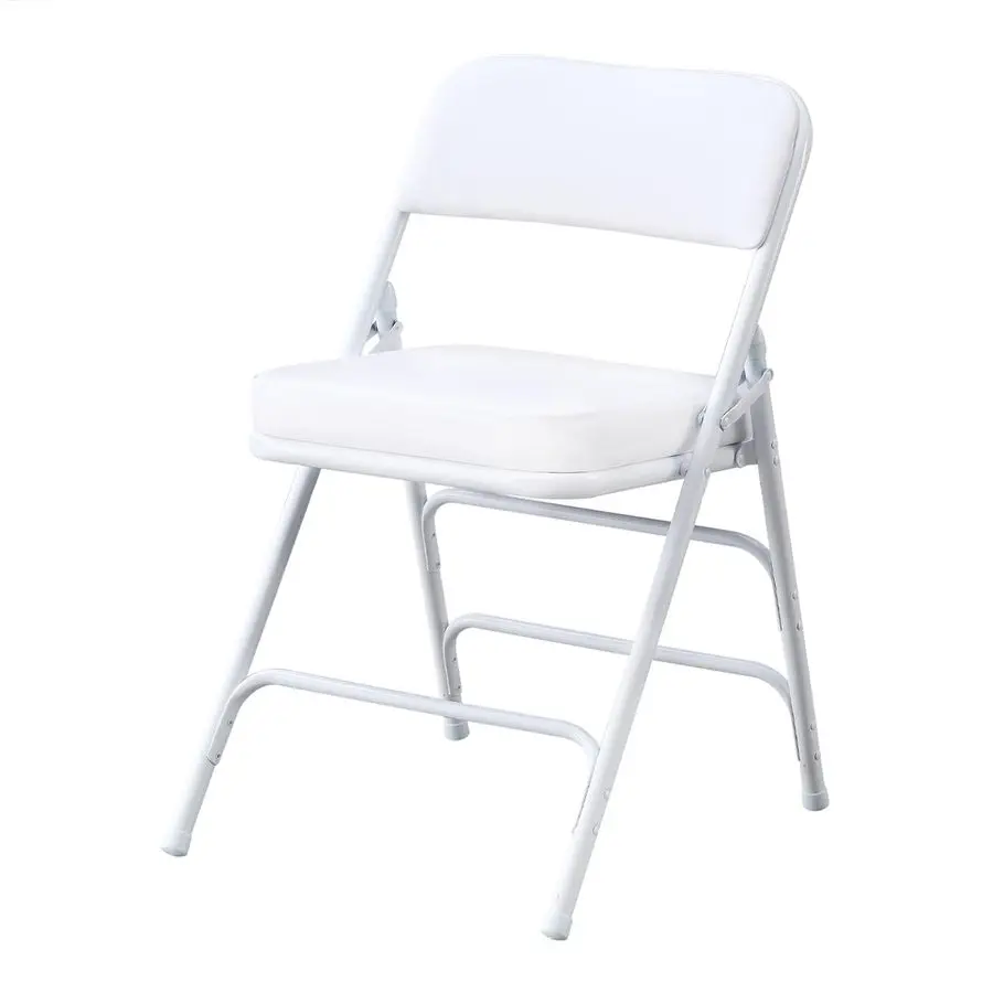 

Metal Folding Chairs with Vinyl Padded Seat Indoor Comfortable Upholstered Foldable Chairs with Ultra Thick CushionWhite