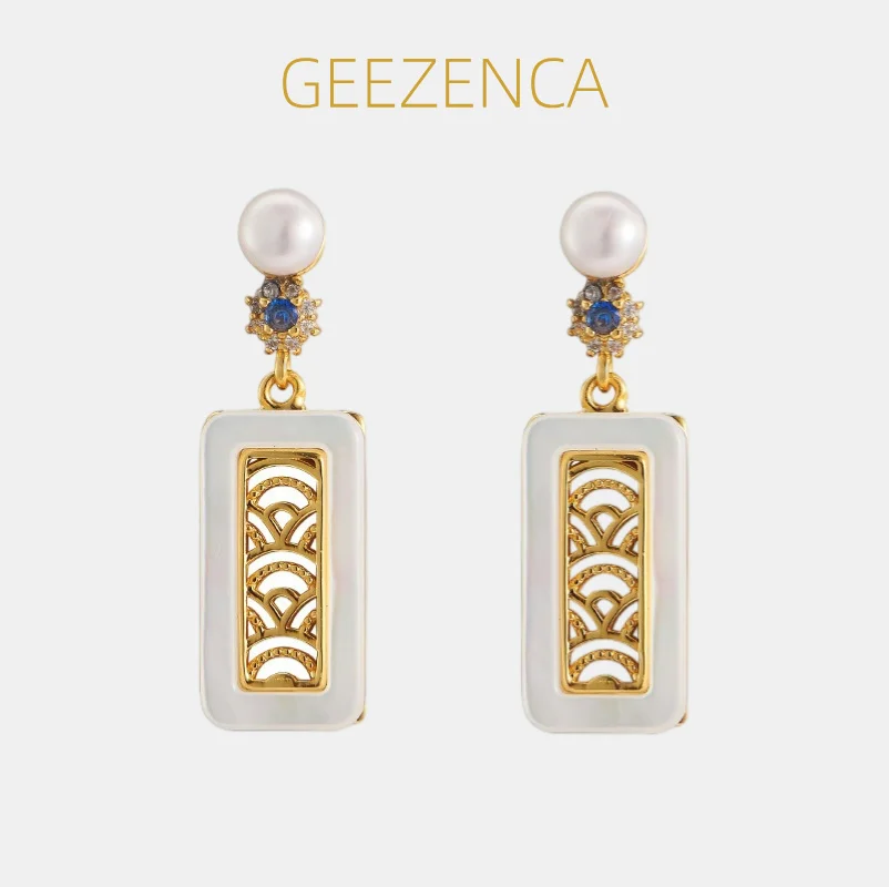 GEEZENCA Natural Pearls White Mother of Pearl 925 Silver Garden Window Dangle Earrings For Women Ethnic Chic Earring 2024 Gift