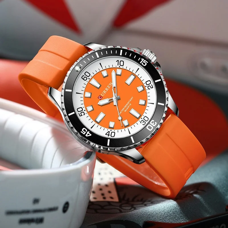 Quartz watch for Men Submariner Series 44mm Dial with Miyota Movement and Silde Rule Bezel Luminous Function Silicone Strap 3ATM