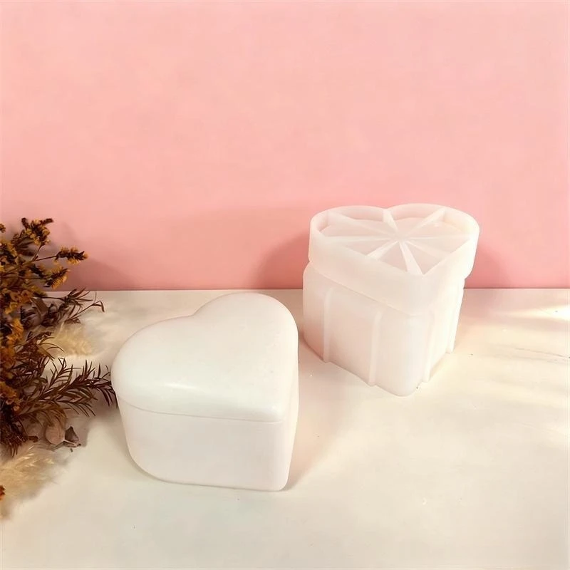Love Heart Shape Storage Jar Silicone Molds Jewelry Storage Box Concrete Cement Vessel Container Home Decoration Mould