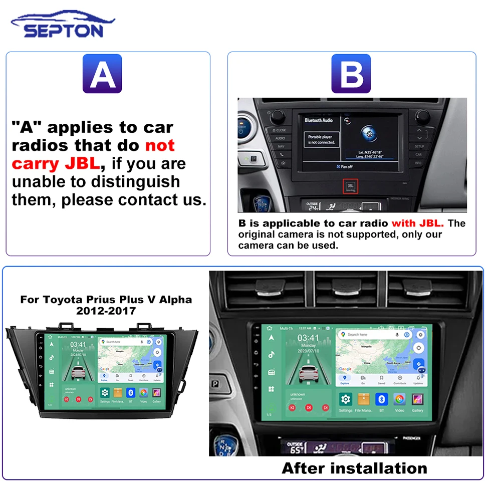 SEPTON Android Car Radio for Toyota Prius Plus V Alpha 2012-2017 Navigation GPS Multimedia Player Wifi  Head Unit 8+128G 4G 2Din