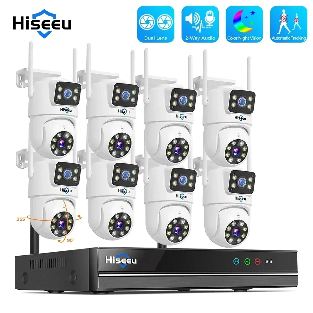 Hiseeu 16CH NVR 6MP Video Surveillance System Dual Lens Smart PTZ IP Cameras With IR Night Vision Auto Tracking WiFi CCTV System