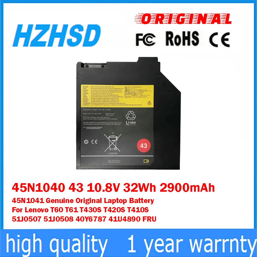 

45N1040 43 10.8V 32Wh 2900mAh 45N1041 Genuine Original Laptop Battery For Lenovo T60/1 T430S T420S T410S 51J0507 51J0508 40Y6787
