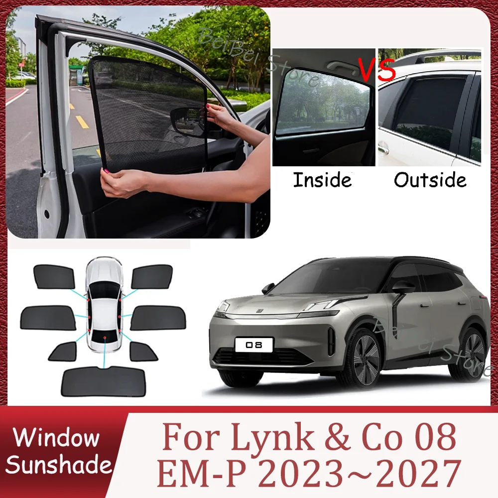 

Для Lynk & Co 08 EM-P 2023~2027 2024 2025 2026: Магнитная сетчатая солнцезащитная шторка для боковых окон автомобиля, защита от УФ-излучения, аксессуар
