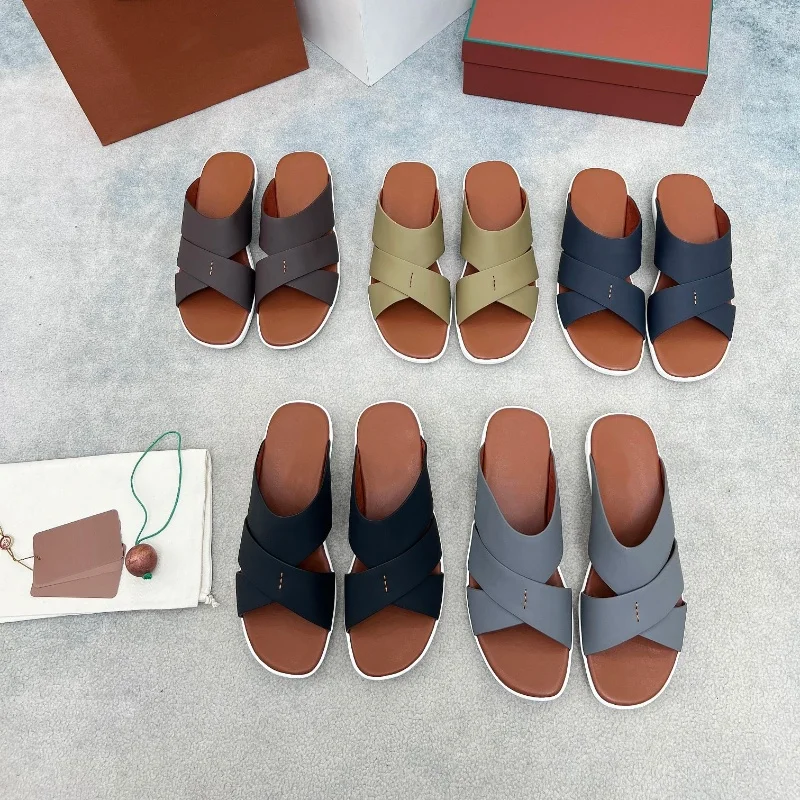 Zapatillas cruzadas simples e informales, Sandalias planas de Punta abierta para exteriores, conjunto de zapatos de playa de Instagram, novedad de verano 2024 (1)