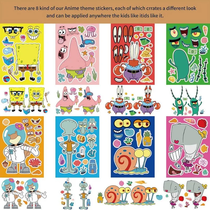 8PCS Cartoon SpongeBob SquarePants Patrick Star Stickers Mobile Phone Case Refrigerator Notebook Decoration Stickers Wholesale