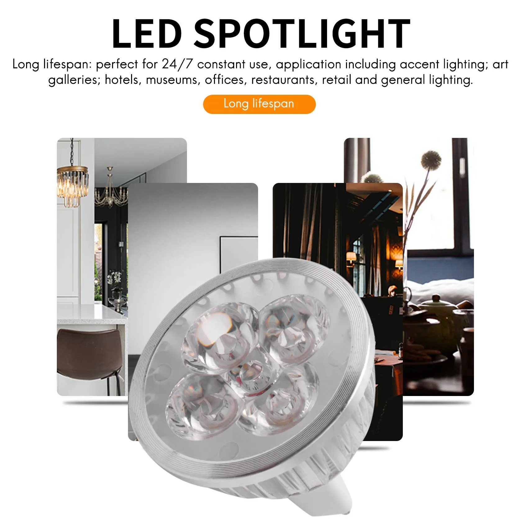 หลอดไฟ LED MR16หรี่แสงได้4W/สปอตไลท์ไฟ LED สีขาวอุ่น3200K/50วัตต์เทียบเท่าฐาน GU5.3แบบไบพิน/330ลูเมนมุมลำแสง60องศา