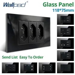 Wallpad Black Tempered Glass Panel 1 2 3 4 Gang Reset Intermediate Wall Light Switch Brazil EU US Socket Rocker Button 118*75mm