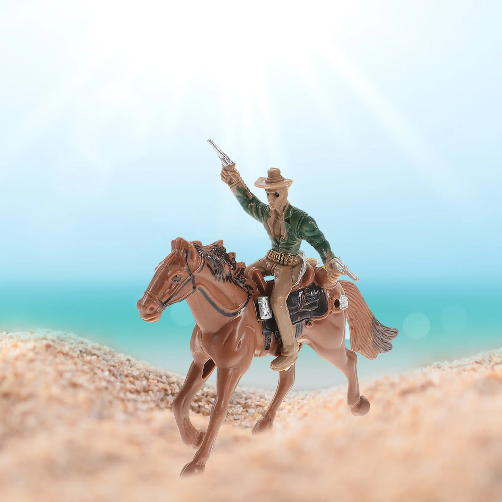 4 Pcs Cowboy Riding Model Mini Figurine West Toy Horse Toys Figures Playset Childrens Assorted