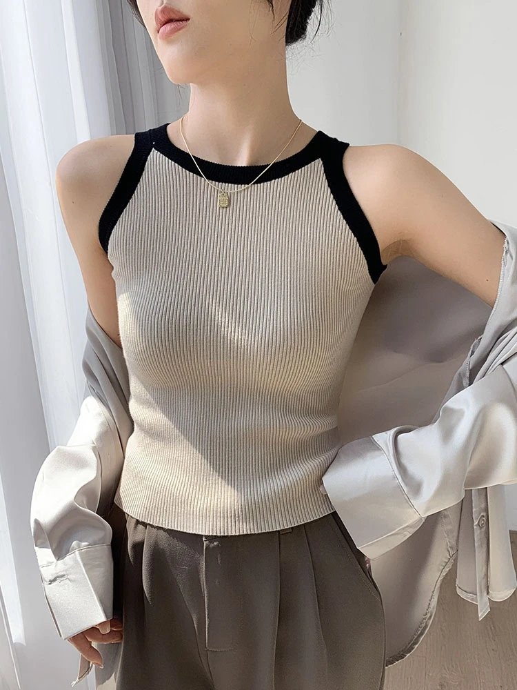 Panelled Tanks Women Minimalist All-match Daily Streetwear Slim Sexy Casual Summer Knitwear Korean Style Hot Girls Stylish Cozy