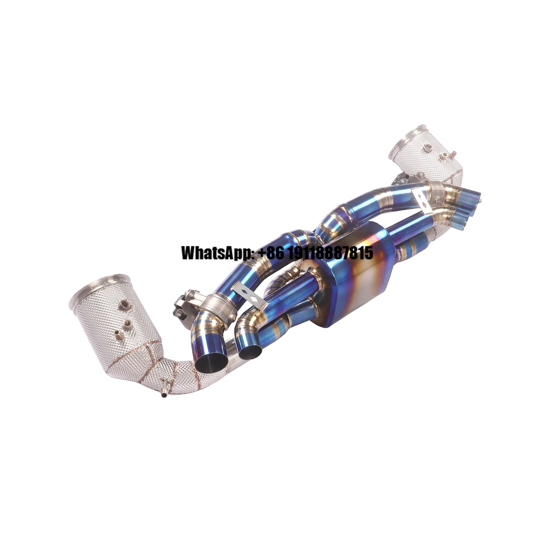 YT Full Head Straight Through Exhaust Pipe with OPF and Tail Double-sided Valve Titanium Alloy Baked Blue for Porsche 992 3.0T
