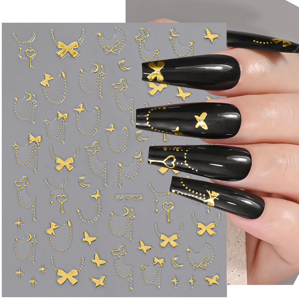 12 sztuk/zestaw Naklejki 3D z efektem brązu w kolorze złotym, gwiazdki, holograficzne gwiazdy, słońce, księżyc, samoprzylepne slidery, naklejki do samodzielnego zdobienia paznokci, dekoracje do manicure