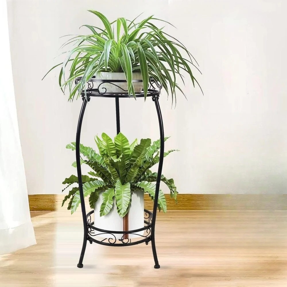 

Металлическая 2-ярусная подставка для растений высотой 25 дюймов – прочная подставка для цветочных горшков для сада, балкона, патио