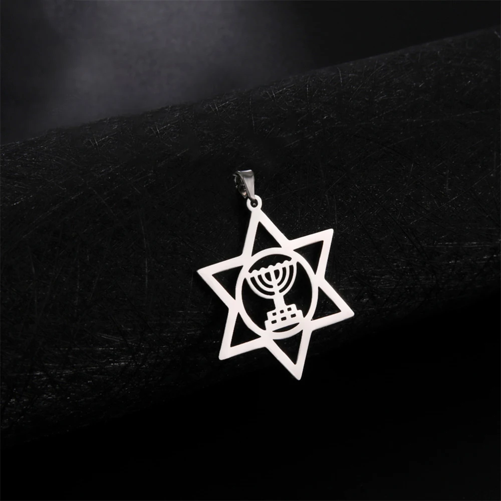 Vintage Hexagram Menorah Pendants For Jewelry Making Stainless Steel Jewish Star Of David Charms Diy Necklace Amulet Accessories