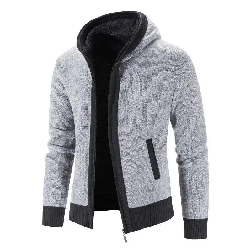 

2023 Winter Men's Slim Fit Plush Thickened Sweater Knitwear Youth Fashion Casual Hooded Coat