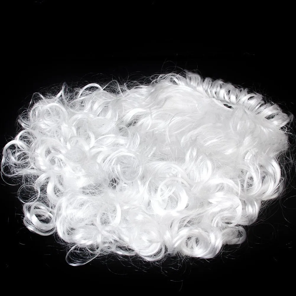 

Santa Claus Curly Beard White Synthetic Fiber Elastic Snug Fit Natural Look Perfect Christmas Cosplay Santa Beard