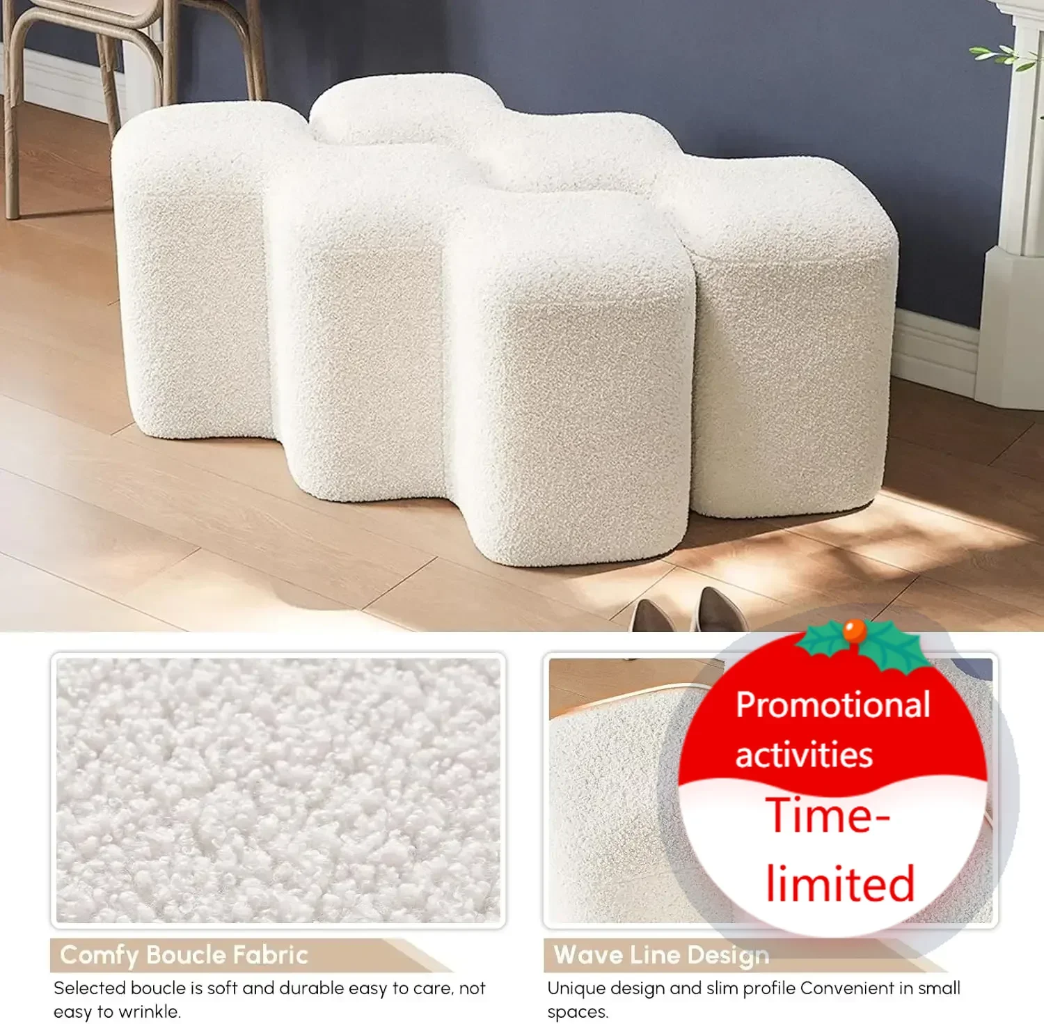 

Хит продаж! НОВИНКА! Современная белая скамья для прихожей с обивкой из букле, табурет-пуф для изножья кровати