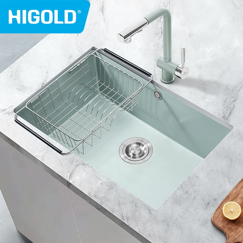 HIGOLD 28 Inch Kitchen Quartz Sink Narrow Sides Large Single Sink Household Sink Undercounter Sink Dishwasher Sink