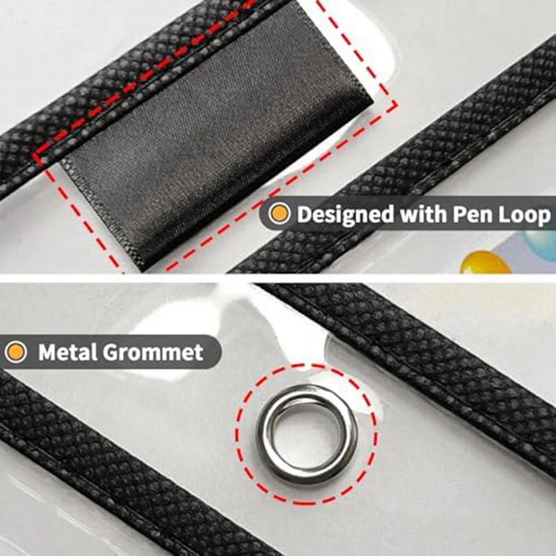 Plástico transparente Titulares Bilhete Trabalho, Seco Apagar Bolsos, Loja Ticket Titulares, Preto, Reutilizável, Mangas para Papel, 10x14in