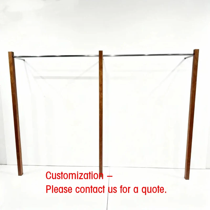 custom.Clothing Wall Mounted Display Rack Stainless Steel Wood Grain Color Floor-Standing Clothes Hanger Shelf