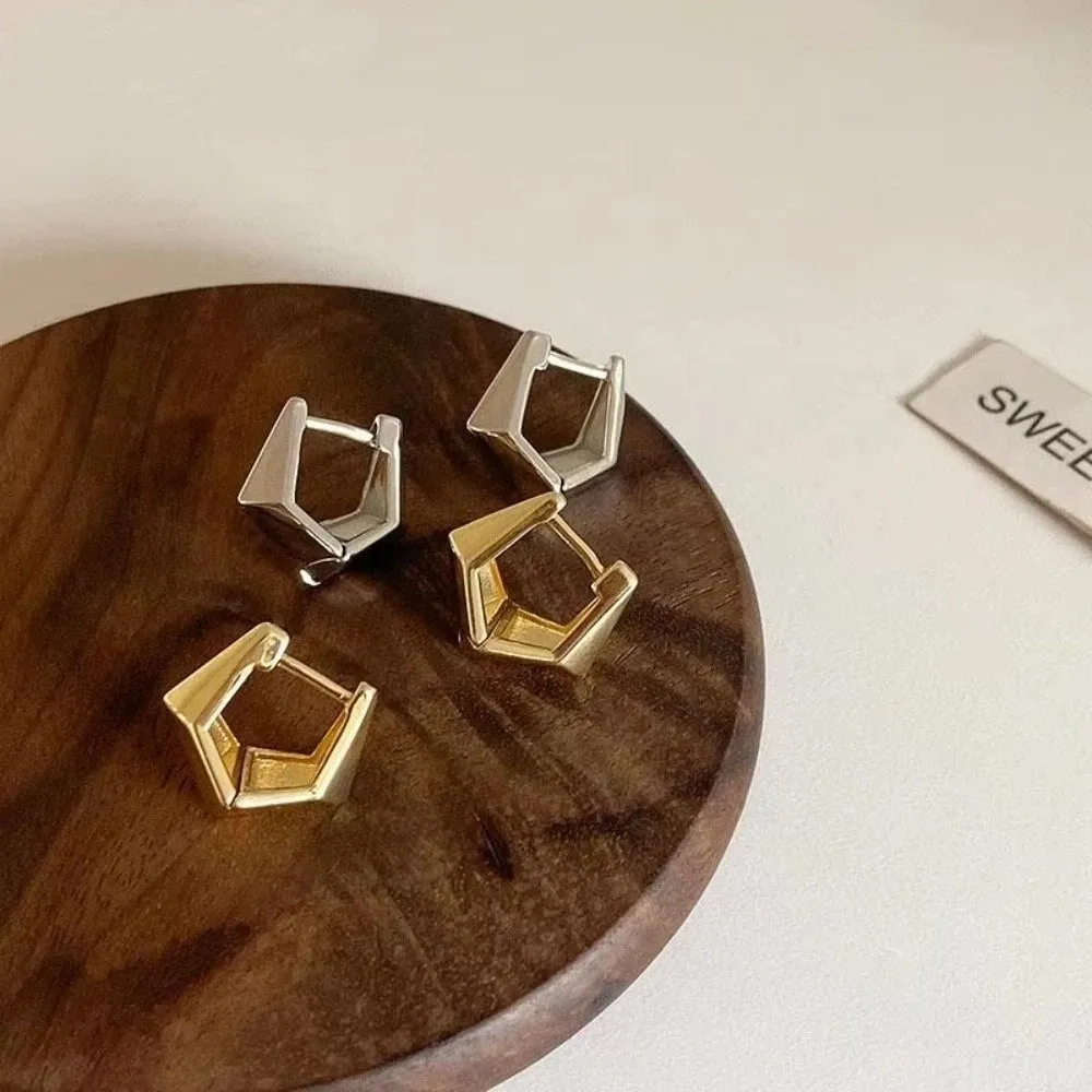 Charm Elegant Polygon Earrings Irregular Alloy Vintage Jewelry Rhombic Section Silver Geometric Metal Earring Daily Wear
