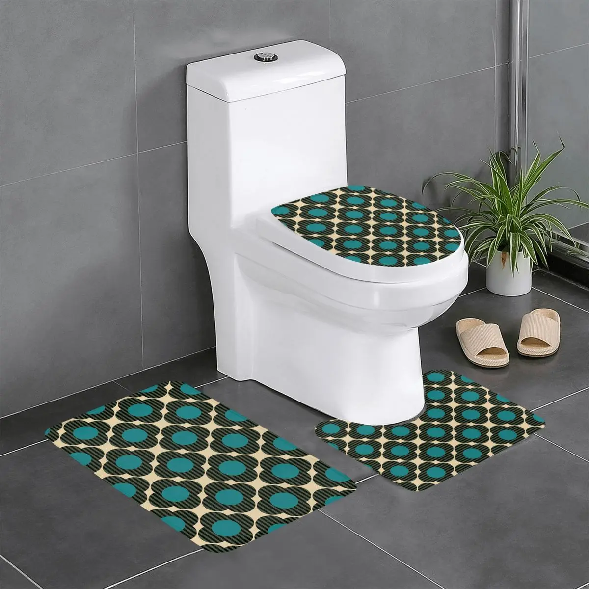 Custom Orla Kiely Flower Stem Bathroom Rugs Sets Non Slip Absorbent Scandinavian Floral 3 Piece Bath Toilet Rugs Mats