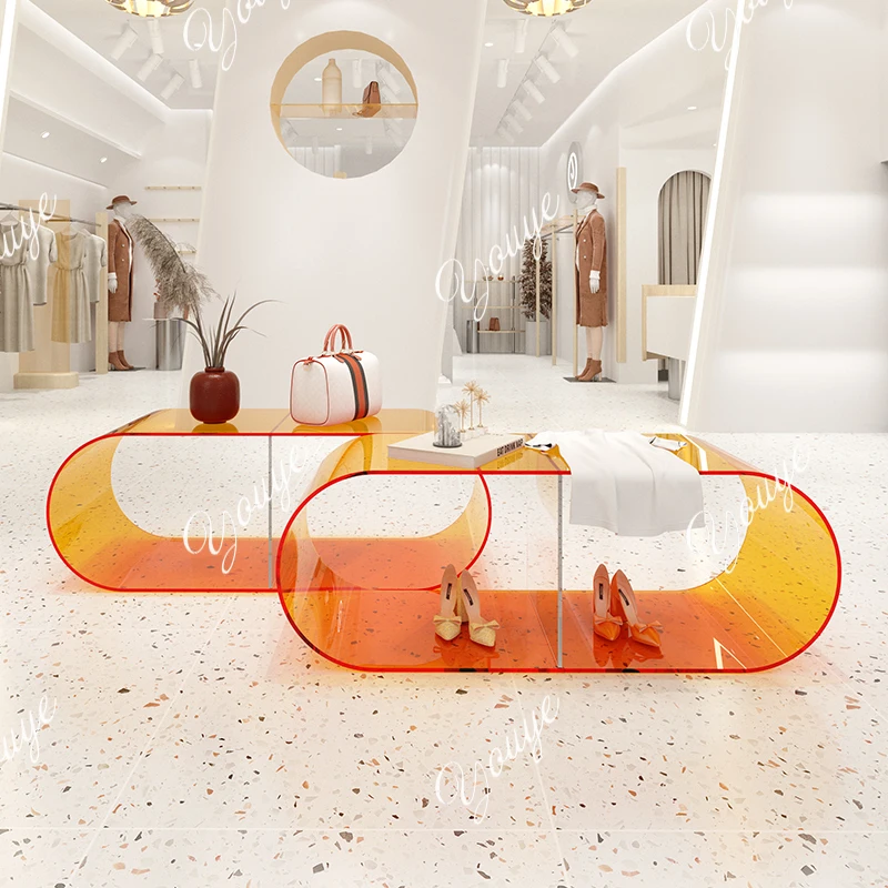 Clothing store Nakajima Taiwan flowing water table acrylic oval display table creative shoe and bag boutique storage table