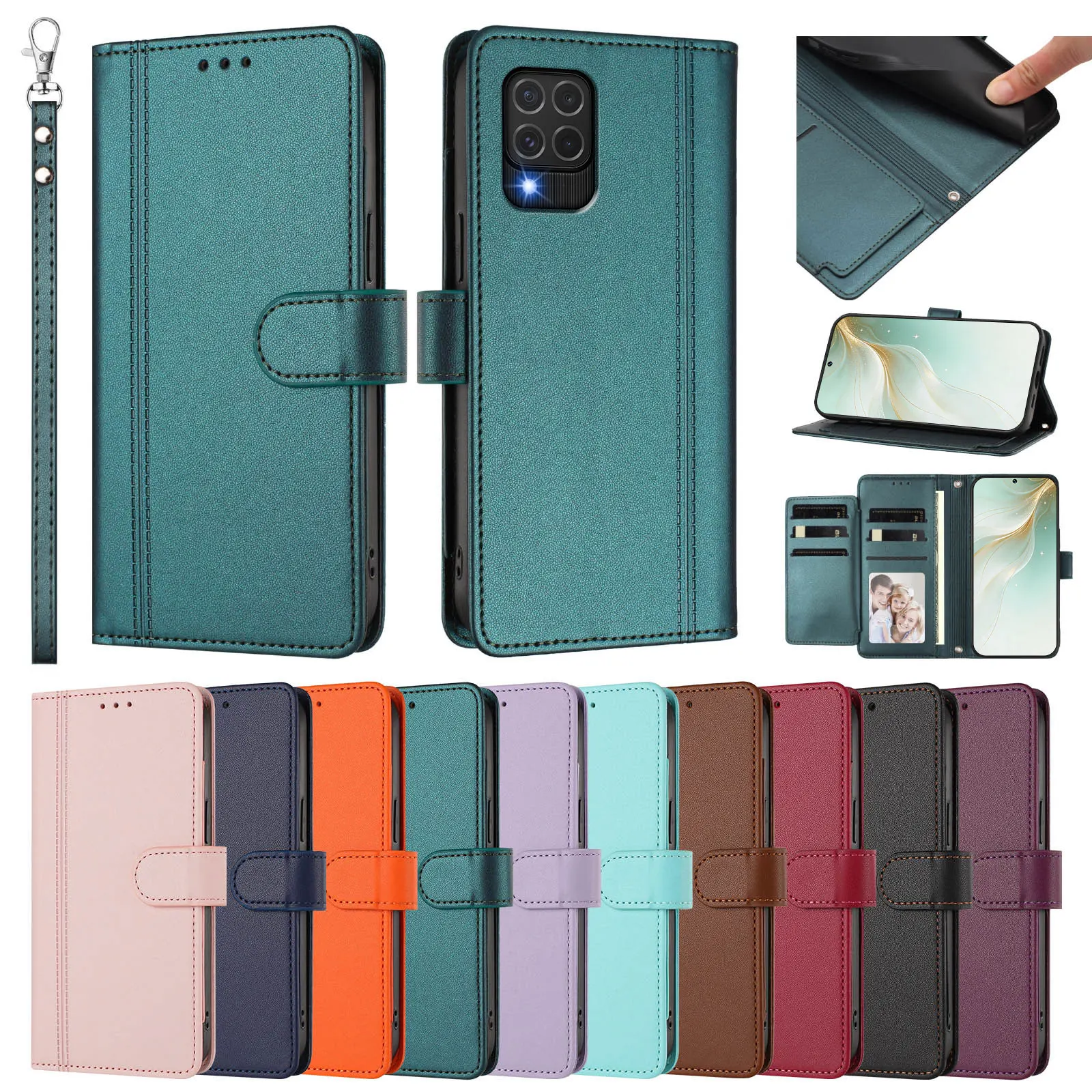 Practical Card Slot Wallet Case on For Samsung Galaxy M62 M52 M42 M32 M22 M12 M02 M10 M10S Crossbody Lanyard Strap Phone Cover