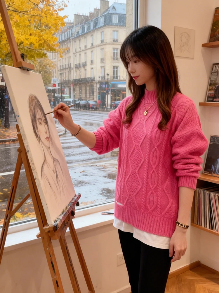 Koreanische Sle Trendy Herbst Neue Lose Mid-Länge Gespleißt Pullover frauen Faion Streetwear Komfortable Lange Sve runde Ne