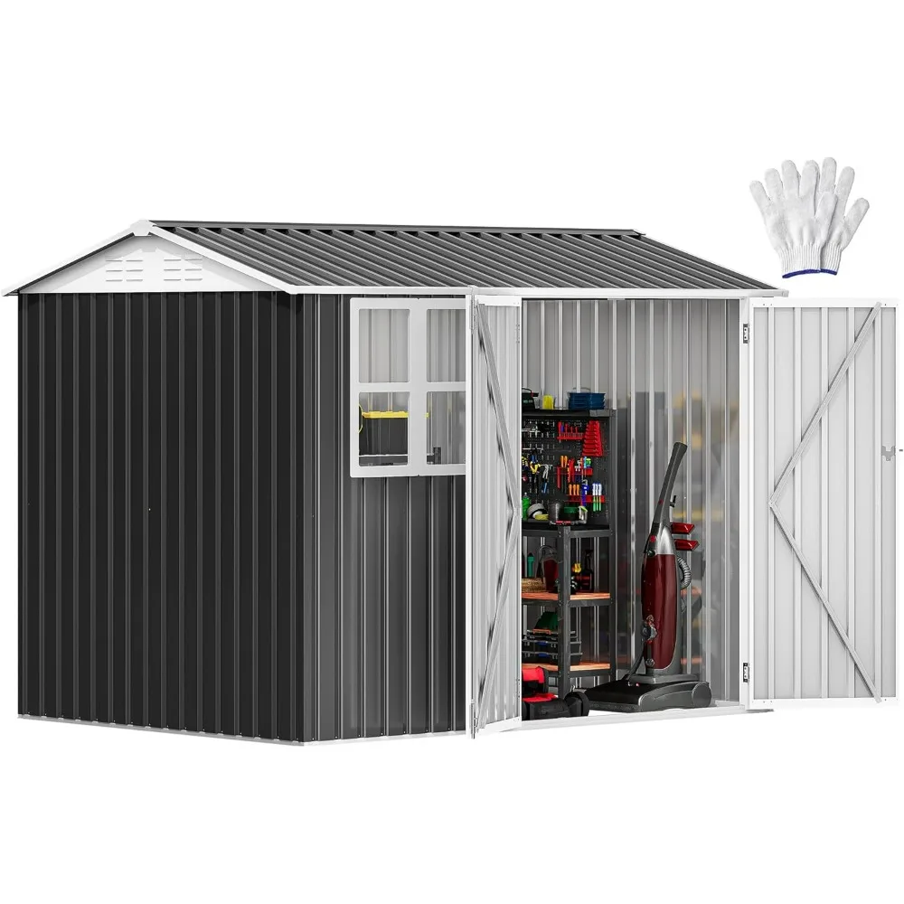 

8x6ft Metal Outdoor Storage Shed with Window, Lockable Tool Storage Sheds, Oversized Steel Garden Sheds with Sloped Roof