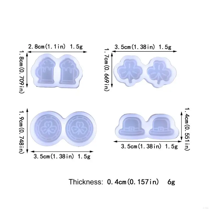 R3MC Elegant 4pcs Silicone Clovers Oorringvorm voor sieraden Making Accessoire voor het maken benodigdheden Home Accessoires