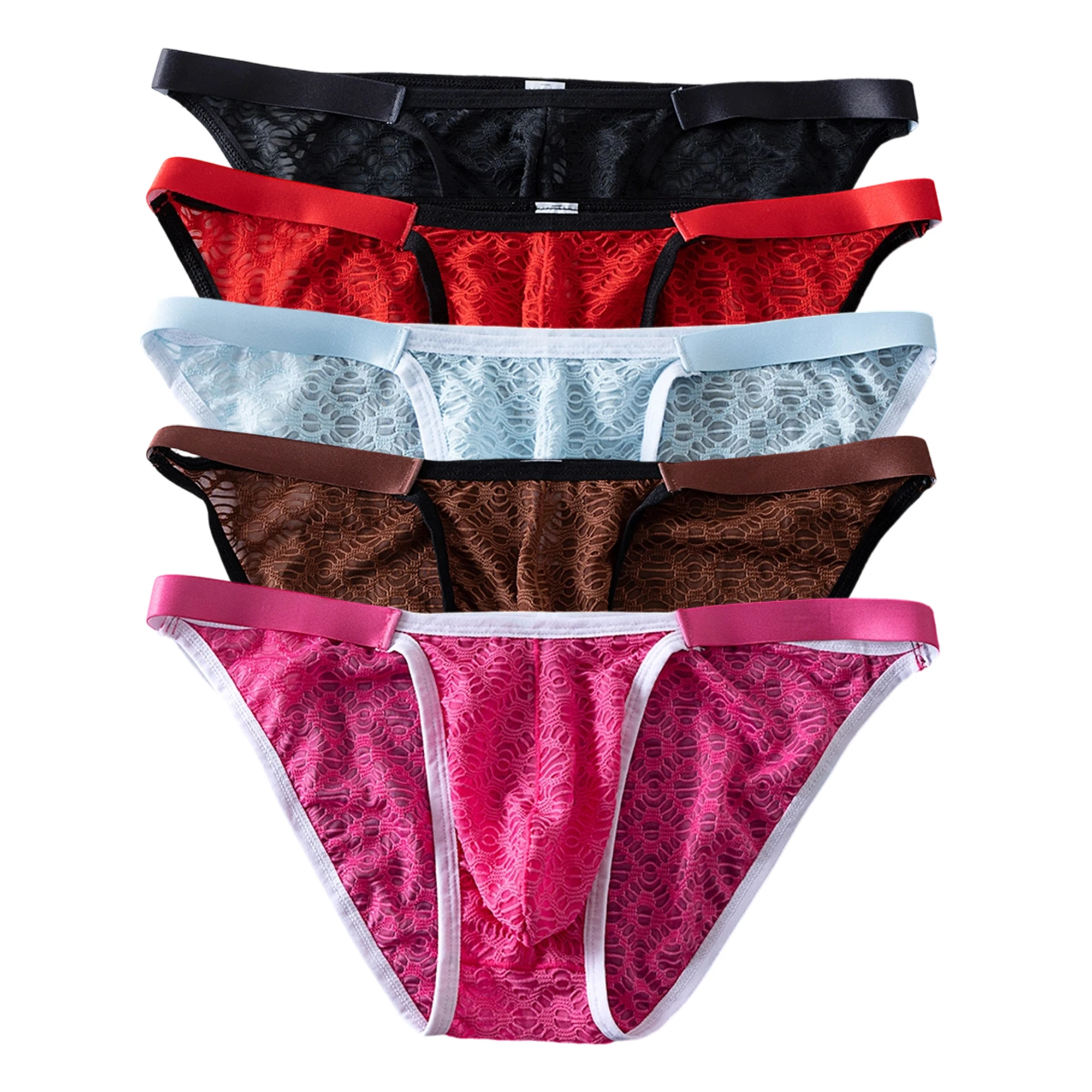New Men's Lace Underwear Sexy Perspective Gay Triangle Underpants 3PCS/5PCS Men's Briefs Set Breathable Comfortable Underwear