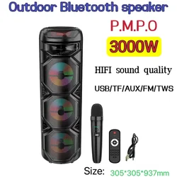 Caixa De som 3000W głośnik Bluetooth o dużej mocy 12 Cal zewnętrzny przenośny Subwoofer 3D Stereo z dźwiękiem przestrzennym kolumna muzyczna