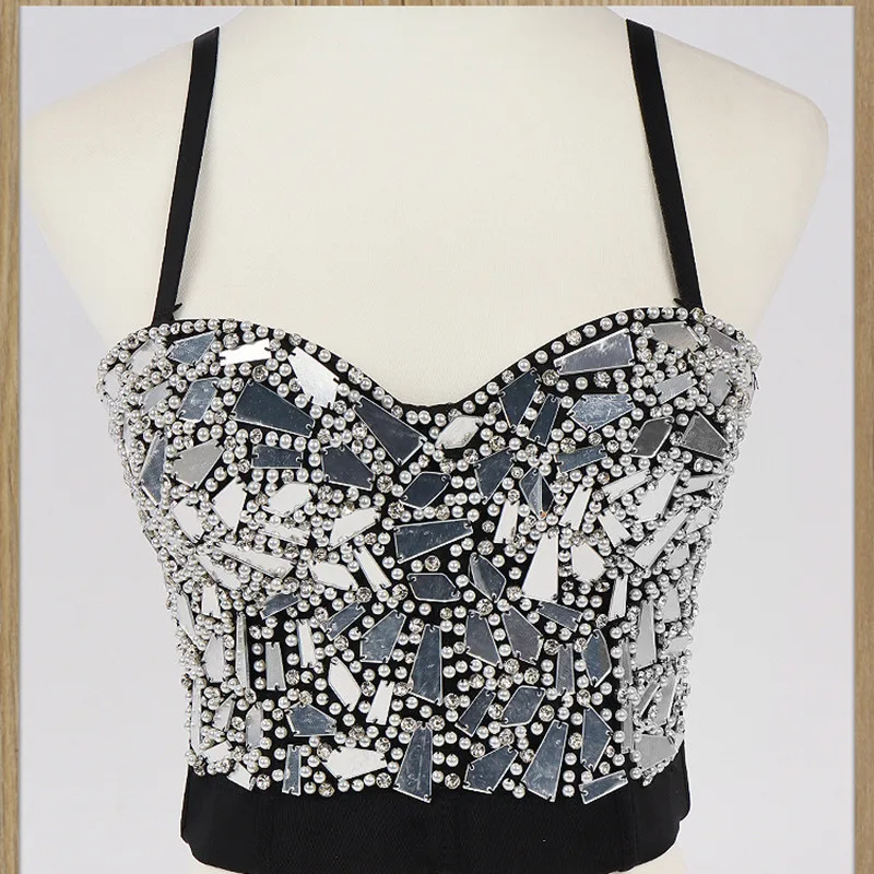 Złoty Steampunk zroszony diamentowe cekiny gorsetowe topy kobiety impreza w klubie nocnym gorset krótki top Push Up gorset Bralette biustonosz kamizelka — zdjęcie 6