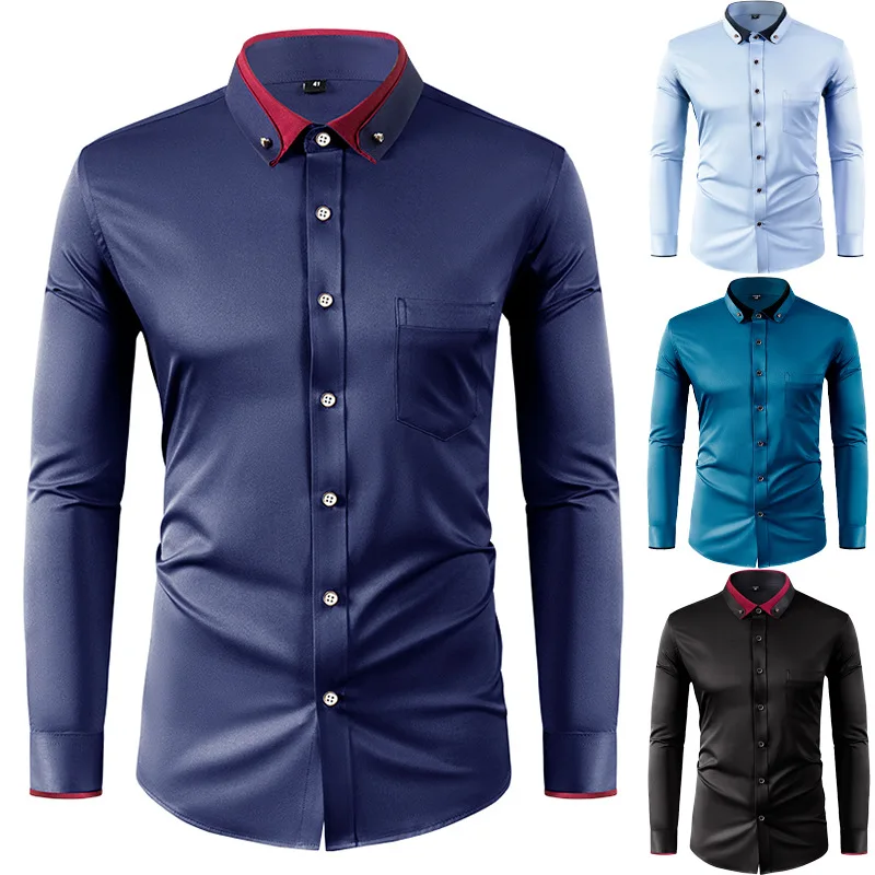 

KUMATop Selling Spring Autumn Men's Long Sleeve Solid Color Business Social No Iron Comfortable Button Down Casual Fashion Shirt