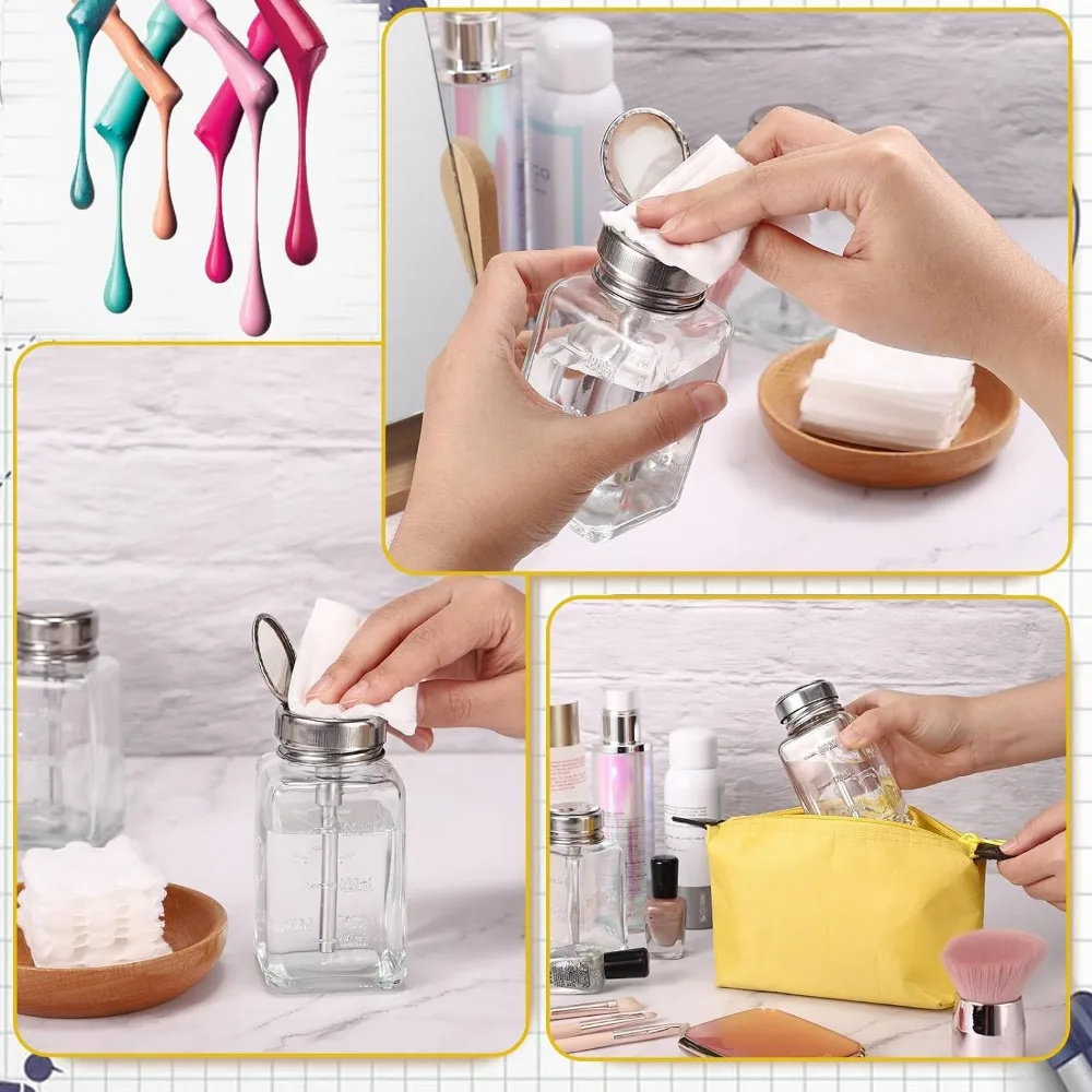 2 Stück 180ML Klare Pumpspenderflasche mit Metallklappdeckel, Glasflasche für Nagellackentferner, Handpumpspender, Kosmetikbehälter – Detail 5