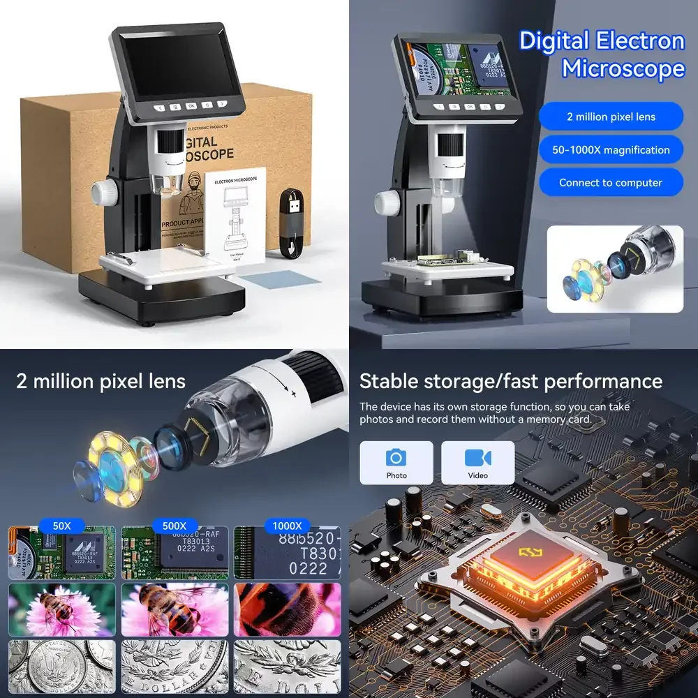 Factory OEM Industrial Measurement Microscope Camera 4.3 Inch IPS 1000X HD Optical Digital Electron Soldering Microscope for
