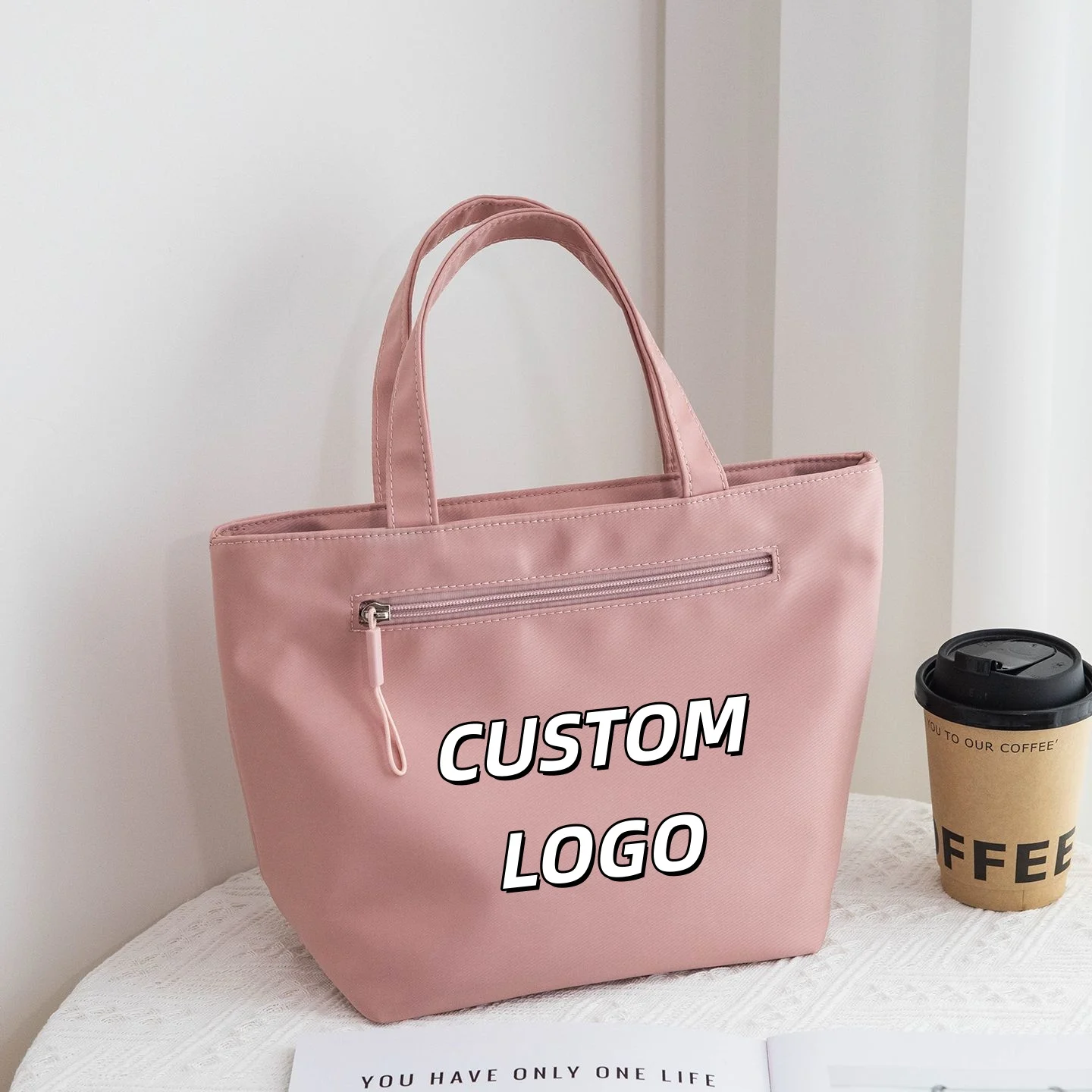 Custom Logo Tote Bag Oxford Cloth Handbag Large Capacity Casual Shopping Shoulder Bag Print Text Pattern Women Daily Handbags