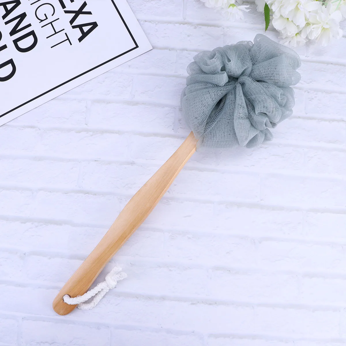 3 قطع من كرات الاستحمام ذات المقبض الطويل من النايلون لتدليك الظهر أداة العناية بالبشرة الناعمة الصديقة للبيئة رمادي أزرق أخضر