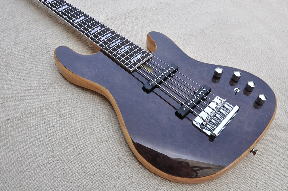 5 Strings Ash Electric Bass Guitar with Active Circuit,Rosewood Fretboard,24 Frets,Can be Customized