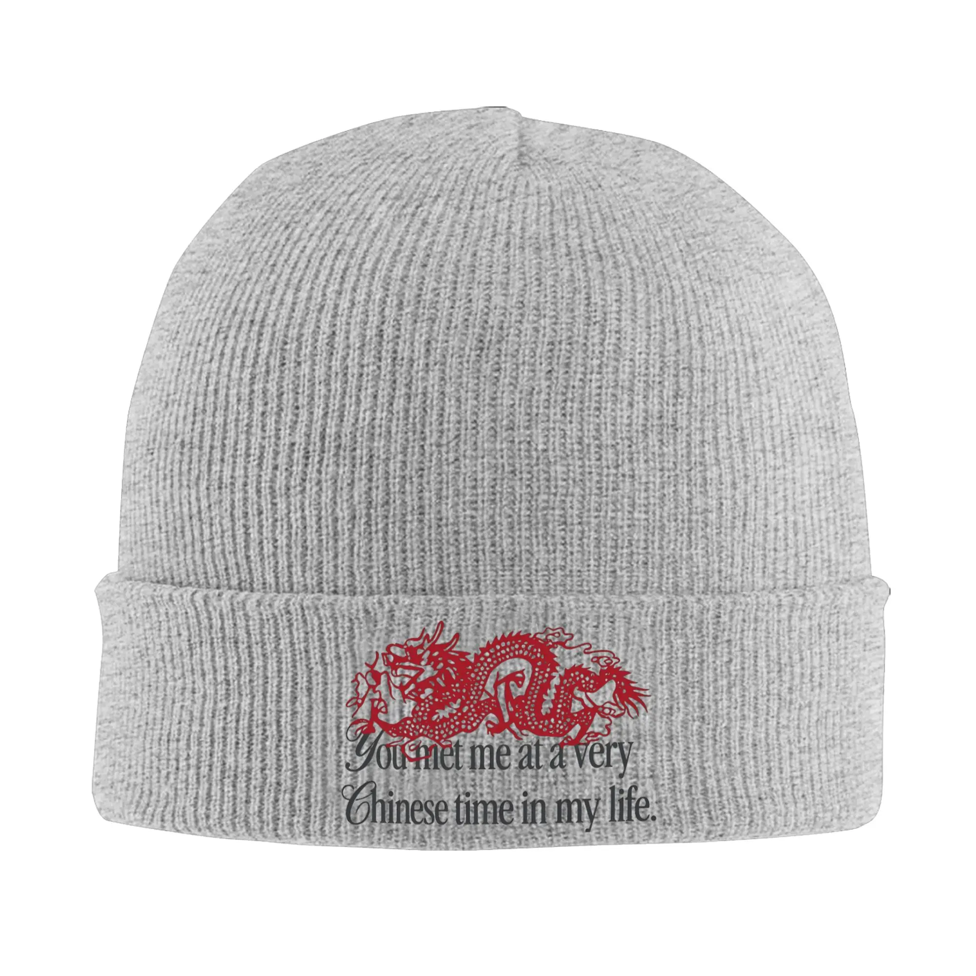 Red Dragon You Met Me At A Very Chinese Time In My Life Knitted Hat Beanie Winter Hat Warm Acrylic  Fashion  Cap Men Women Gifts