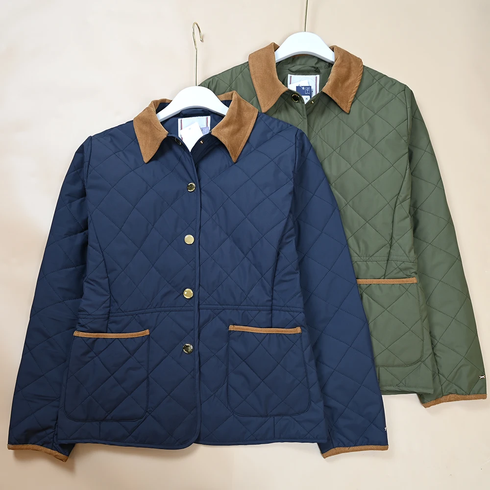 

Lightweight Cotton Jacket Women's Winter Checkered Embroidery Collar Stand Light Slim Fit Long Sleeve Straight Tube Style