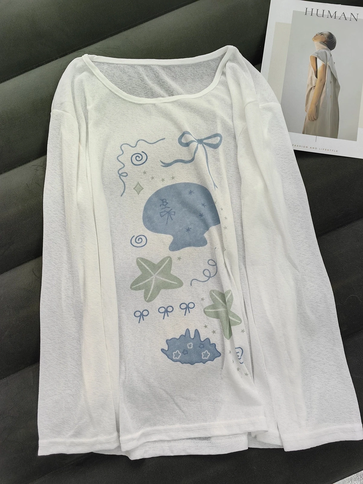 

Loose Long Sve Women's T-irt Starfi ell Print Casual oulder Bared Summer Top Comfortable Korean Sle Loose Fit