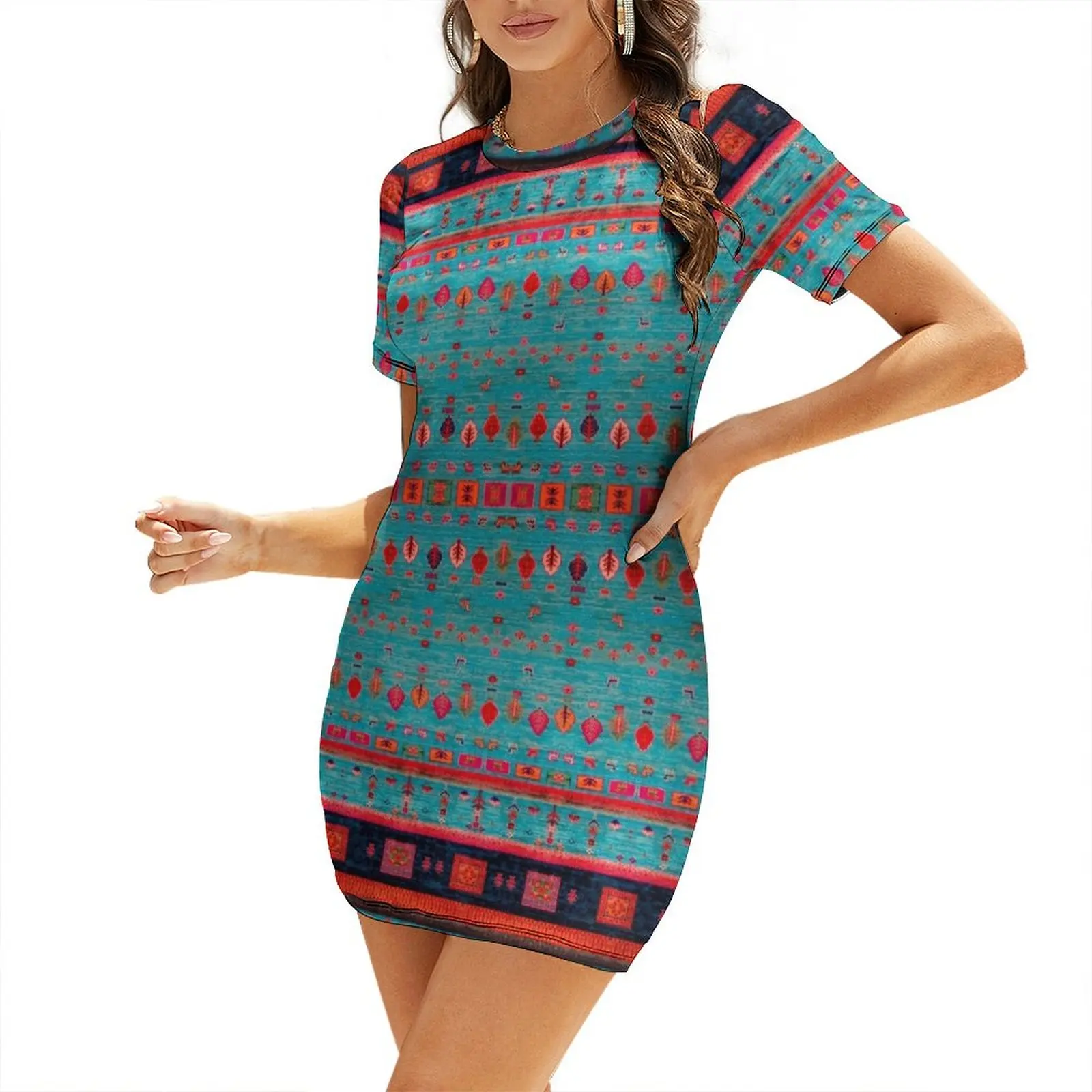 

Epic Traditional Moroccan Calm Blue Artwork by ARTERESTING Short Sleeved Dress women dresses Female dress