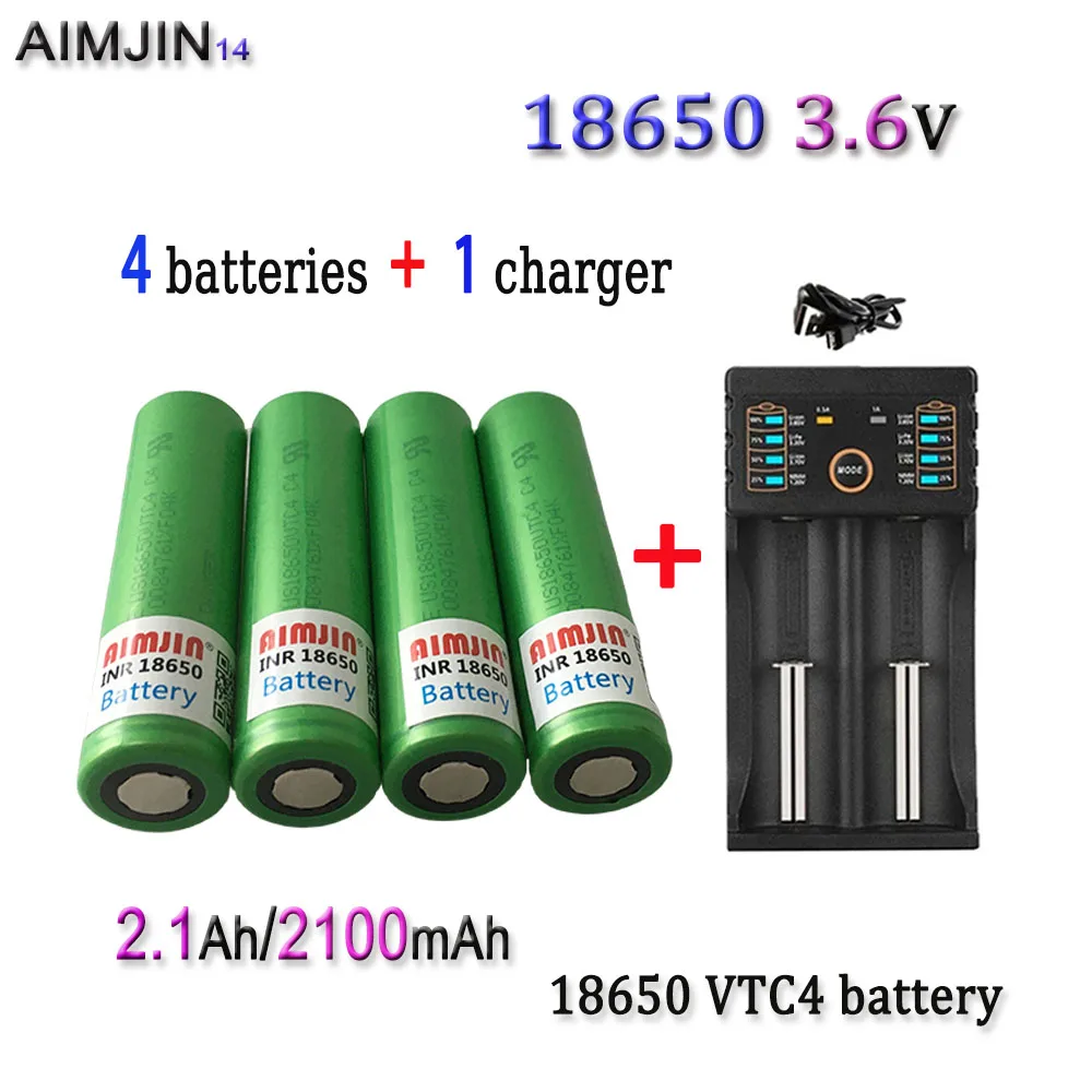 

New original 18650 VTC4 3.6V 2100mAh battery For Us 18650 30A toys tools flashlight battery+USB Charger