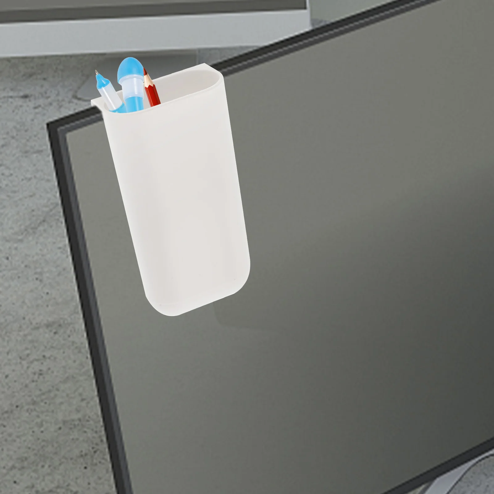 Portapenne in PP Organizzatore da tavolo Adesivo forte per schermo da scrivania da ufficio Conservazione dei matite sotto il monitor Salvaspazio Grigio